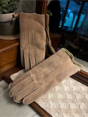 NO BRAND Classic Genuine Leather Outer Faux Fur Lined Suede Gloves Tan‎ Men's XL